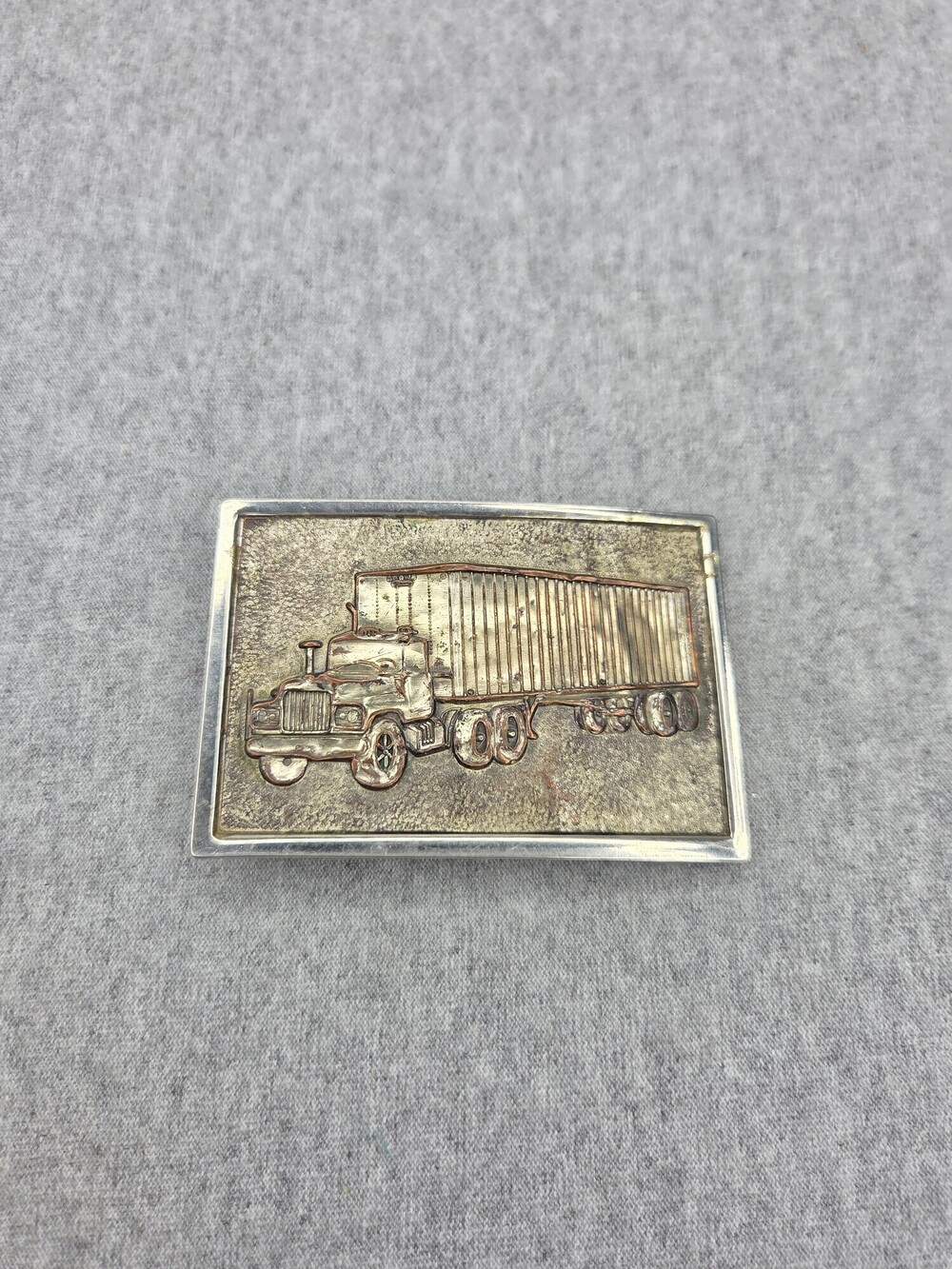 Vintage Semi Truck Belt Buckle Silver and Brass Trucker Big Rig Eighteen Wheeler
